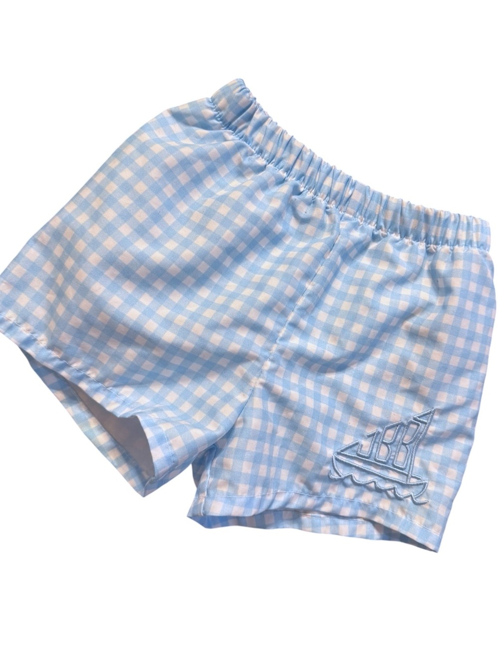 Bailey Boys Blue Gingham Sailboat Swim Trunks 24M Monogrammed JBB